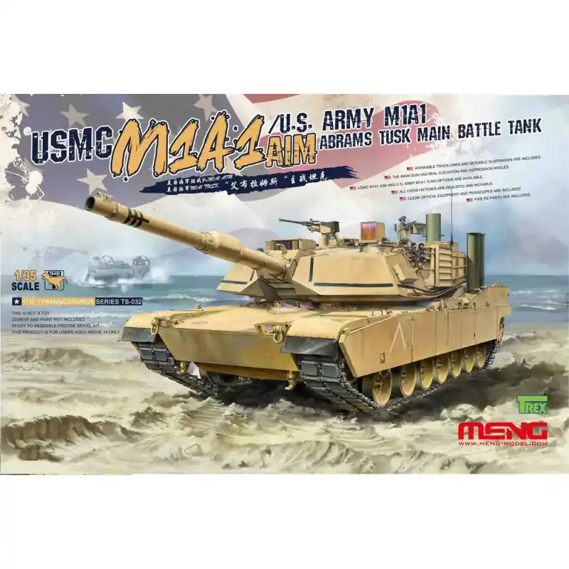 MENG TS-032 Char De Combat Principal USMC M1A1 AIM/USArmy M1A1 Abrams TUSK - 1/35 Paiement Sécurisé