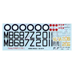 Decalques Berna decals BD48-29 Fairey Firefly FR.1 1/48 Haute Qualité