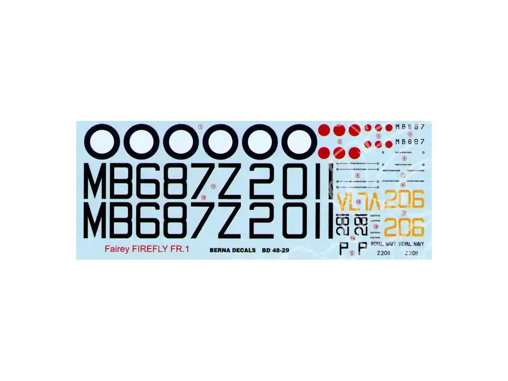 Decalques Berna decals BD48-29 Fairey Firefly FR.1 1/48 Haute Qualité