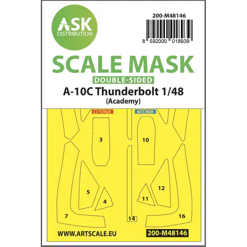 Réduction ASK ART SCALE KIT M48146 MASK A-10C THUNDERBOLT DOUBLE-SIDED EXPRESS FIT FOR ACADEMY 1/48
