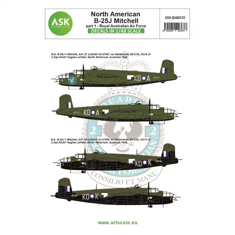 Commander Vite ASK ART SCALE KIT D48035 DÉCALCOMANIES B-25J MITCHELL PART 1 ROYAL AUSTRALIAN AIR FORCE 1/48