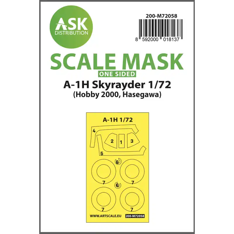 Populaire ASK ART SCALE KIT M72058 MASK A-1H SKYRAYDER ONE-SIDED PAINTING EXPRESS FOR HOBBY2000 / HASEGAWA 1/72