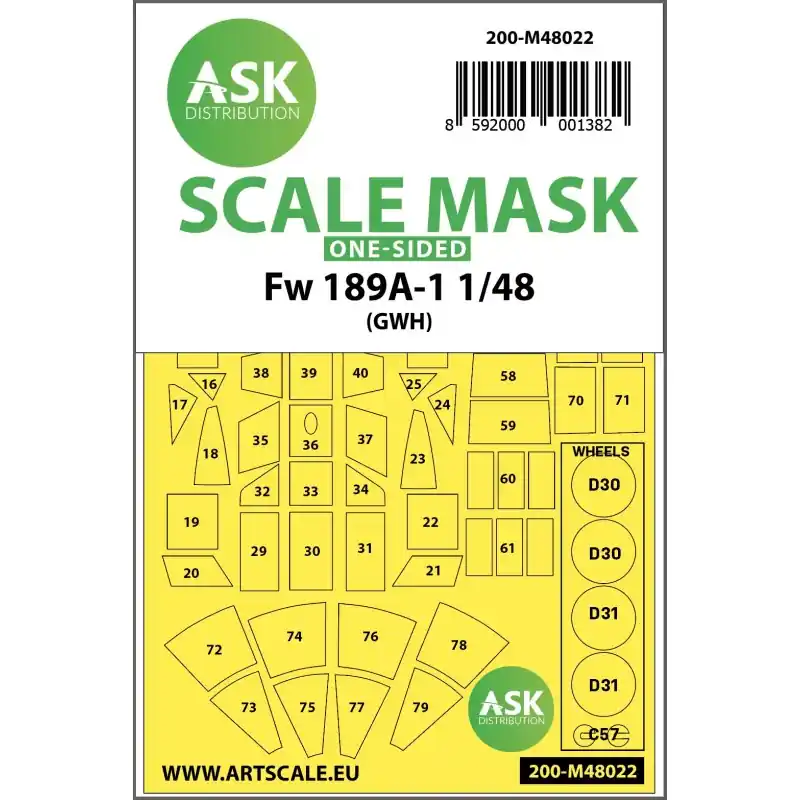 Solde ASK ART SCALE KIT M48022 MASK FW 189A-1 (GWH) 1/48