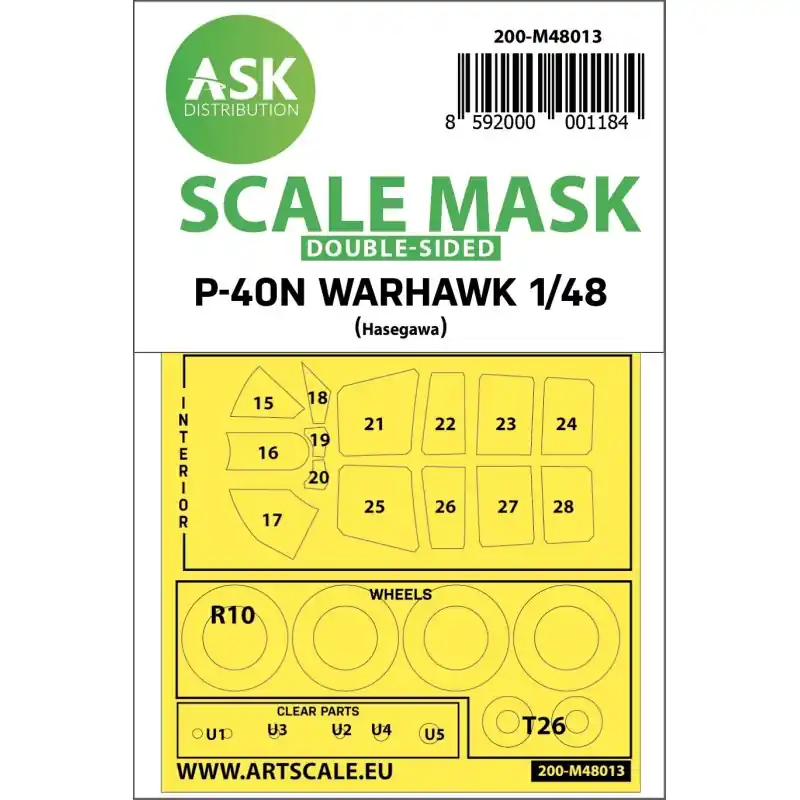 ASK ART SCALE KIT M48013 MASK CURTISS P-40N WARHAWK DOUBLE-SIDED 1/48 Dernier Modèle