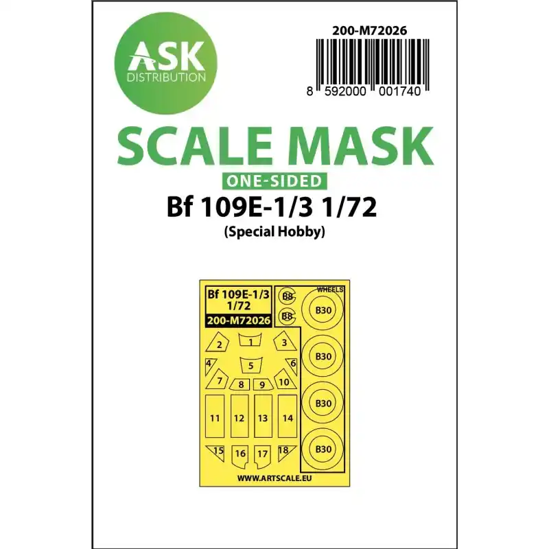 Prix Choc ASK ART SCALE KIT M72026 MASK BF 109E-1/E-3 (SPECIAL HOBBY) 1/72