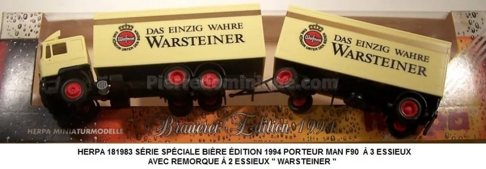 *SOLDES* - SÉRIE SPÉCIALE BIÈRE ÉDITION 1994 PORTEUR MAN F90 Ã 3 ESSIEUX AVEC REMORQUE Ã 2 ESSIEUX ‘ ‘ WARSTEINER ‘ ‘ Remise