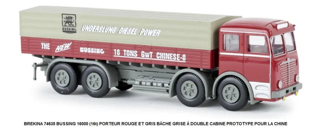 *SOLDES* - BUSSING 16000 (16t) PORTEUR ROUGE ET GRIS BCHE GRISE Ã DOUBLE CABINE PROTOTYPE POUR LA CHINE Vente Flash