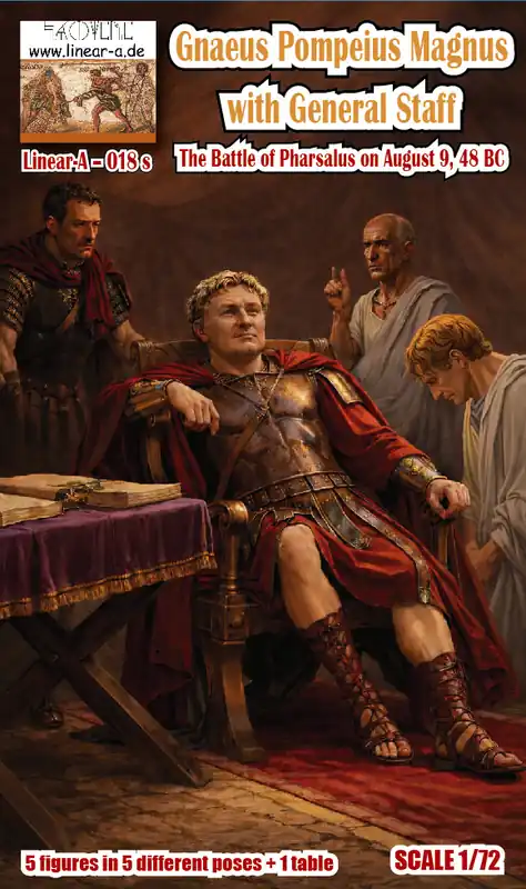 NEW! Linear-A 018S Gnaeus Pompeius Magnus with General Staff - The Battle of Pharsalus (5 Figures) Paiement Sécurisé