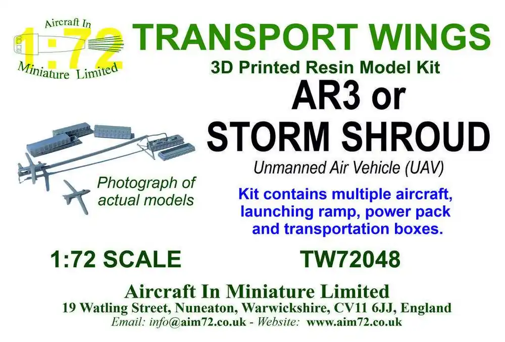 Populaire Aircraft In Miniature Ltd TW72048 AR3 or Storm Shroud Unmanned Air Vehicle (UAV) with Launching Ramp