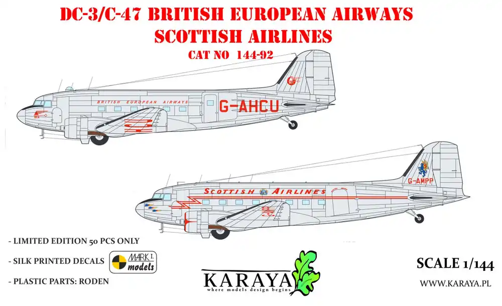 Dernier Modèle KARAYA 144-92 Douglas DC-3 / C-47 - BEA/Scottish Airlines