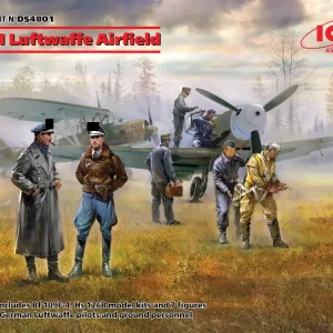 Livraison Express ICM DS4801 WWII Luftwaffe Airfield Messerschmitt Bf 109F-4, Hs 126 B-1, German Luftwaffe Pilots and Ground Personnel (7 figures)