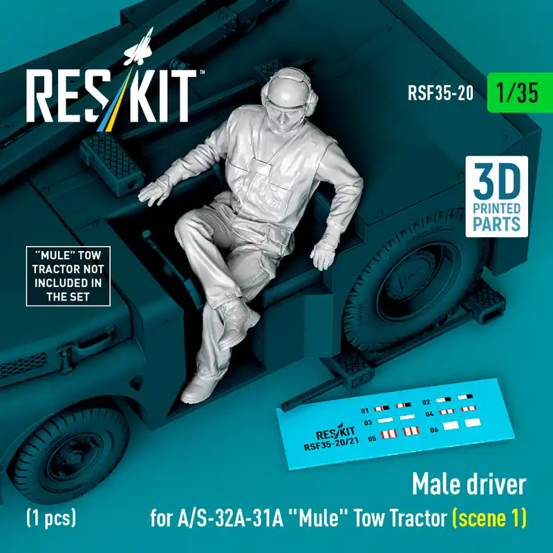 Expédition Rapide RES/KIT F35-0020 Male Driver for A/S-32A-31A "Mule" Tow Tractor Scene 1 (1 Figure / 3D Printed)