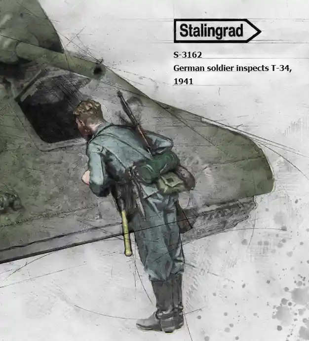 Stalingrad 3162 German soldier inspects T-34 Réduction