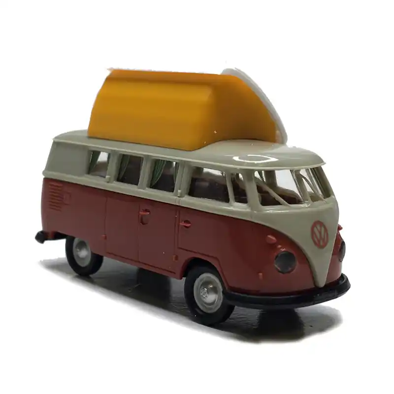 Volkswagen T1b, camping-car, avec couchage de toit, gris, rouge, 1960 - BREKINA 31635 - HO 1/87 Populaire