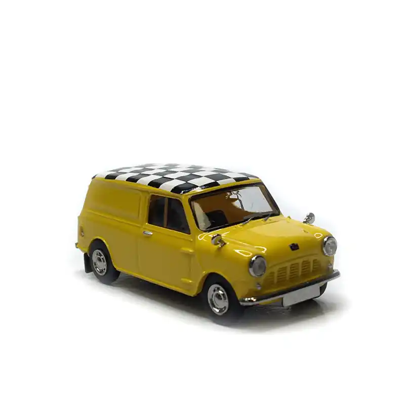 Austin Mini Countryman Van, jaune avec drapeau de course, 1960 - Brekina 15364 - HO 1/87 Commander Vite