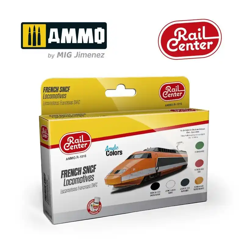 Set peintures acryliques Rail Center (6 x 15ml) pour locomotives françaises SNCF MIG AMMO.R-1016 Offre Limitée