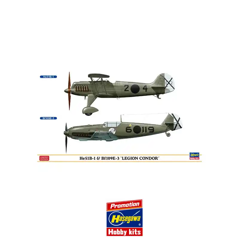 Maquette d‘avion en plastique He51B-1 & Bf109E-3 1/72 Expédié Aujourd'hui