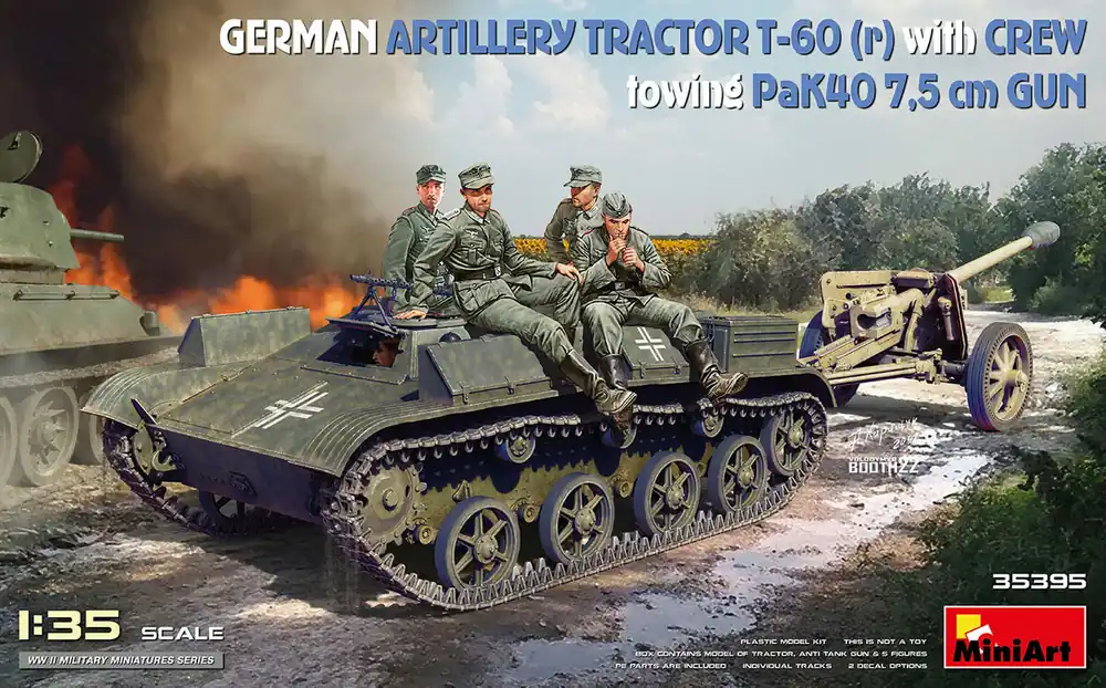 MiniArt 35395 T-60 (r) German Artillery Tractor with Crew towing PaK40 7,5 cm Gun Meilleur Prix