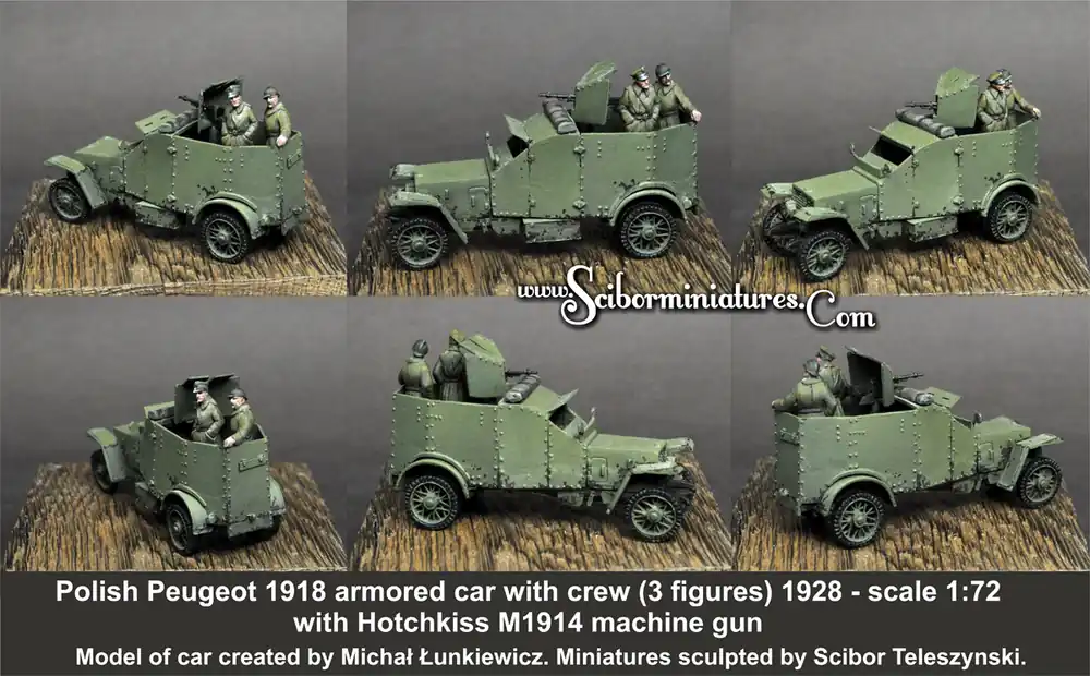 Scibor Monstrous Miniatures 72HM0058 Polish Peugeot 1918 MG With Crew Nouvelle Collection