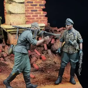 Populaire D-DAY miniature studio 35271 Waffen SS NCO & MG 34 gunner, 1944-45