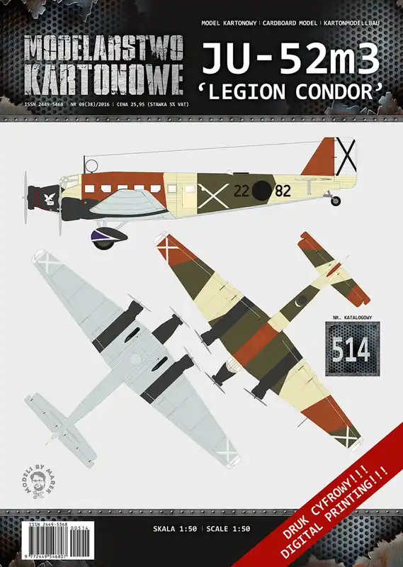 Modelarstwo kartonowe 514 Ju-52m3 Legion Condor Achat Immédiat