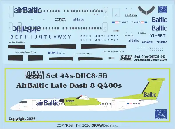 Commander Vite NEW! Draw Decal 44-DHC8-05B Bombardier Dash 8 Q400 - airBaltic Late