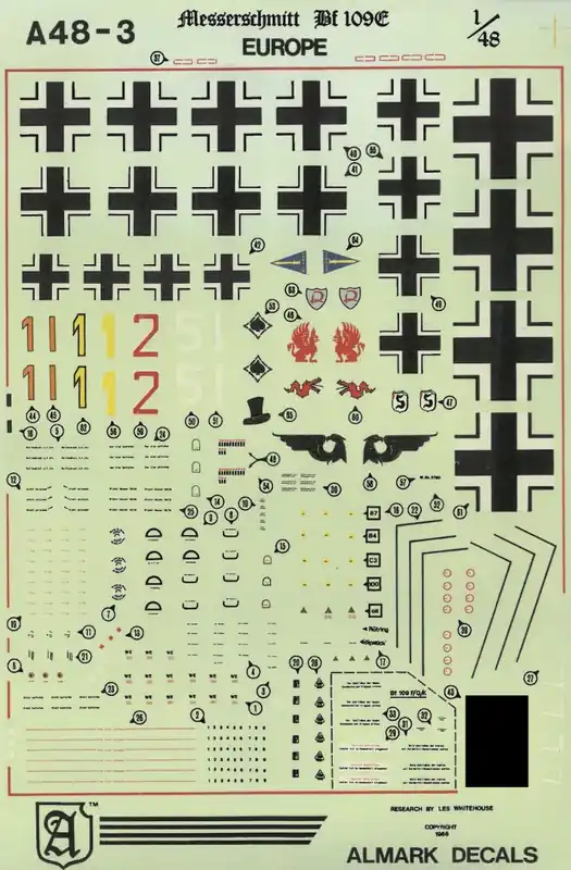 Quantité Limitée Almark A4803 Messerschmitt Bf-109 E Decals (5 schemes)