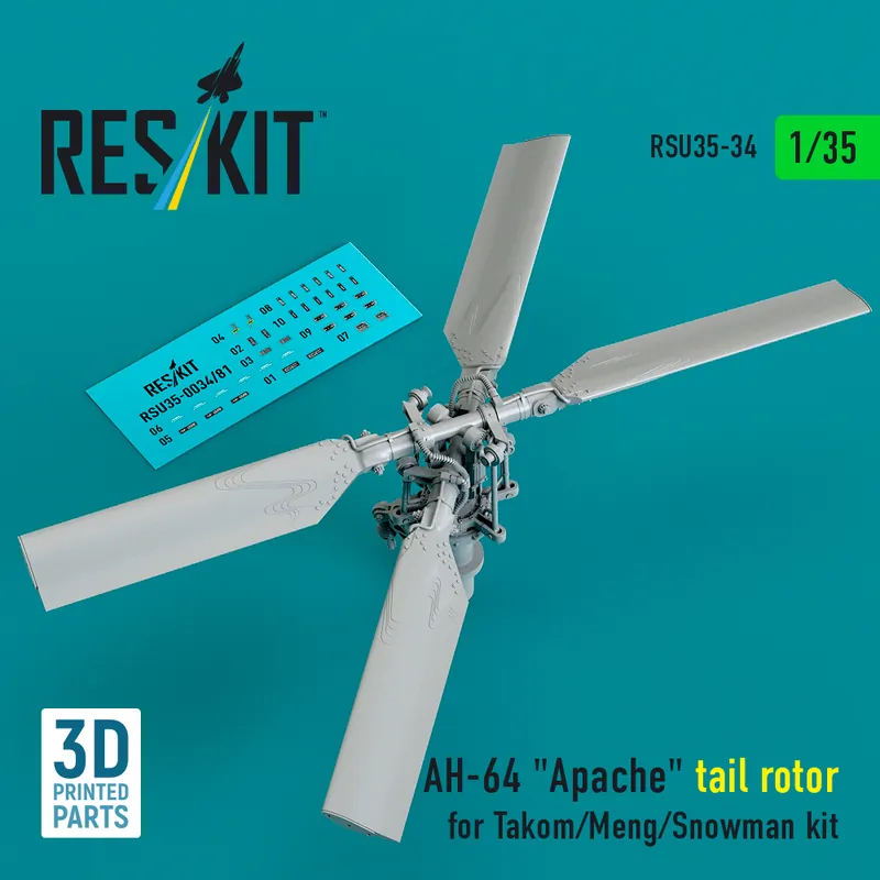 RES/KIT U35-0034 AH-64 Apache - 3D-Printed Tail Rotor (for Takom / Meng and Snowman Kits) Remise
