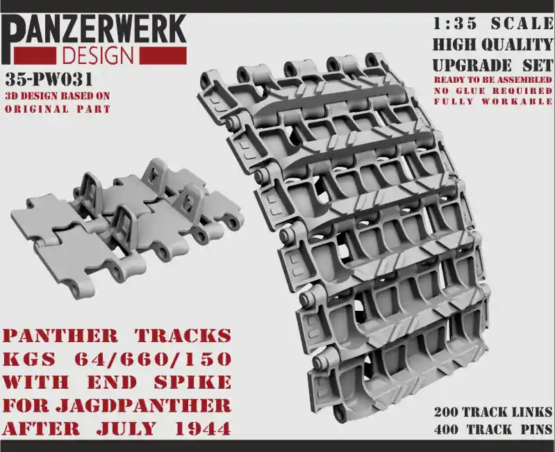 Panzerwerk Design 35-PW031 Panther Tracks KGS 64/660/150 With End Spike For Jagdpanther, After July 1944 Réduction