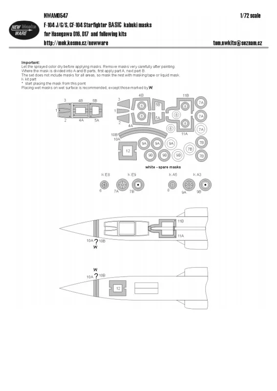 New Ware AM0547 F-104 J/G/S, CF-104 Starfighter BASIC kabuki masks for Hasegawa Expédition Rapide