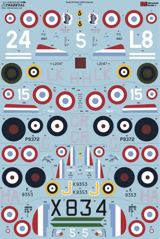 Commande En Gros Xtradecal 72343 Battle Of France WWII Collection (7 schemes)