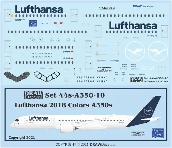Certifié Draw Decal 44-A350-10 Airbus A350-900 - Lufthansa (2018 Scheme)
