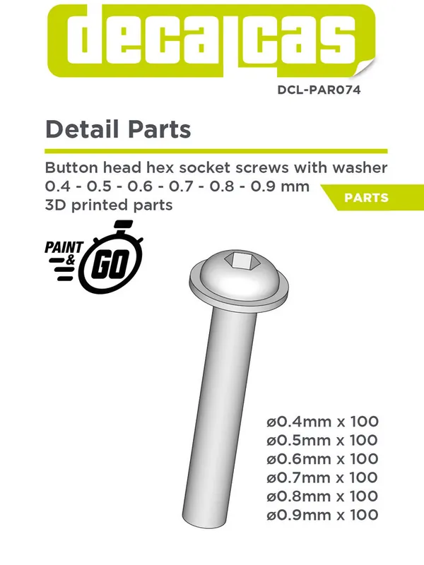Decalcas PAR074 Rivets - Button Head Hex Socket Screws with Washer Nouveauté