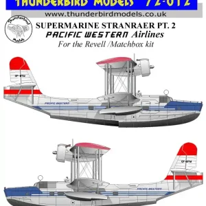 Seulement Aujourd'hui Thunderbird Models 72012 Supermarine Stranraer - Pacific Western Airlines Decals (for Revell and Matchbox kits)