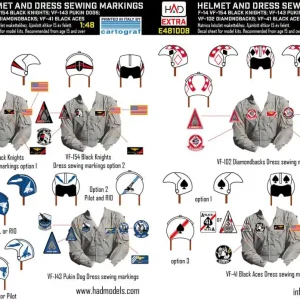 Promotion HAD Models E481008 F-14A/D helmet and dress sewing markings VF-143 VF-213 VF-41 decal sheet