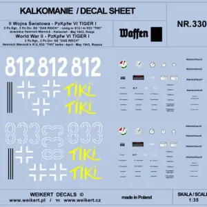 Offre Du Jour Weikert Decals DEC330 PzKpfw VI TIGER - 2nd Panzer Regiment, 2nd Panzer Division "DAS REICH"