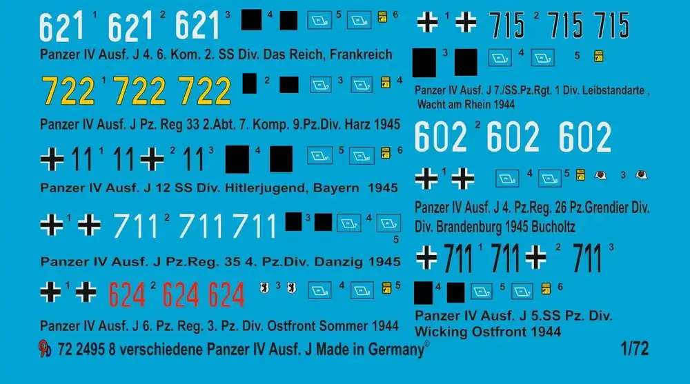 Peddinghaus-Decals 2495 8 Different Panzer IV Ausf. J 1944-1945 Satisfait Ou Remboursé
