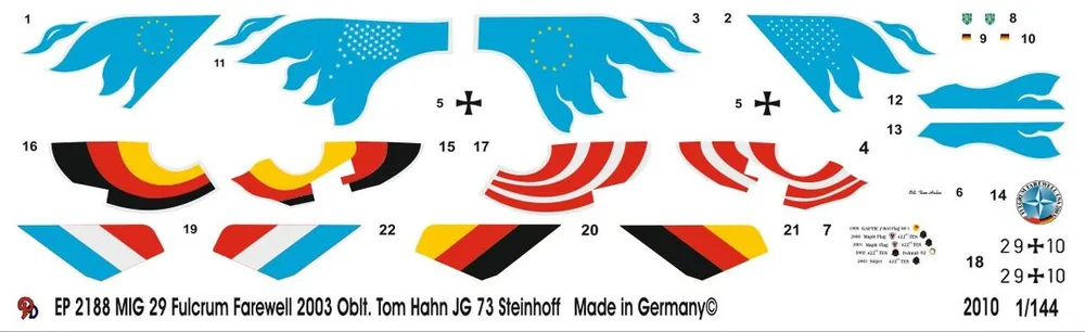 Meilleur Choix Peddinghaus-Decals 2188 MIG 29 Fulcrum Farewell 2003 Pilot Oberstl. Tom Hahn JG 73 Steinhoff