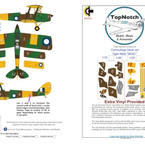 TopNotch 72-M188 de Havilland DH.82a Tiger Moth - SEAC camouflage pattern paint masks (for Airfix kits) Achat Immédiat