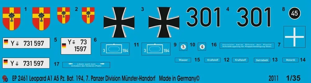 Peddinghaus-Decals 2461 Leopard A1 A5 Pz. Bat 194 7. Armored Division Münster-Handorf Nouvelle Collection