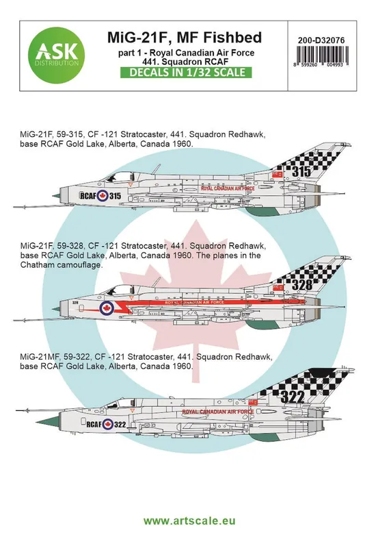 Art Scale Kit D32076 Mikoyan-Gurevich MiG-21 F/MF Fishbed - Redhawk Program - Royal Canadian Air Force, 441. Squadron Decals Meilleur Choix