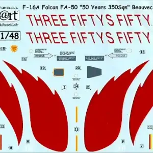 Syhart Decal 48-057 F-16A Falcon FA-50 ‘Three Fifty‘s Fifty" 50 Ans 350Sqn 1992 Jusqu'à Épuisement Des Stocks