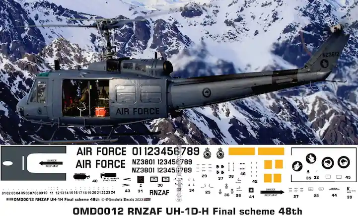 Vente Directe Old models Decals 0012 Bell UH-1 D/H Iroquois - RNZAF Final Scheme