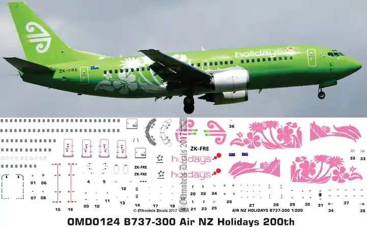 Old models Decals 0124 Boeing B737-300 - Air New Zealand Holidays Scheme Expédition Rapide