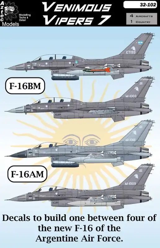 Must-Have Aztec 32D102 Venimus Vipers 7 - Argentinian F-16 AM / BM Decals Set (4 schemes)