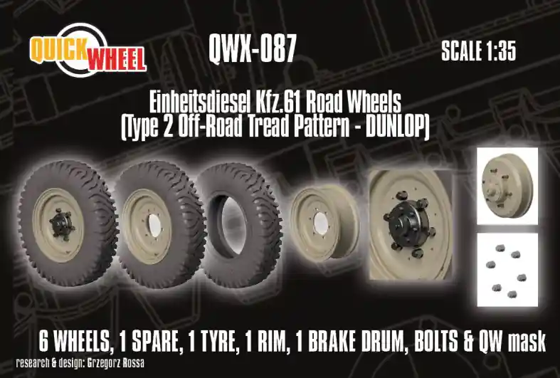 Quick Wheel QWX87 Einheitsdiesel Kfz. 61 - Road Wheels (Type 2 Off-Road Tread Pattern Dunlop) Marque