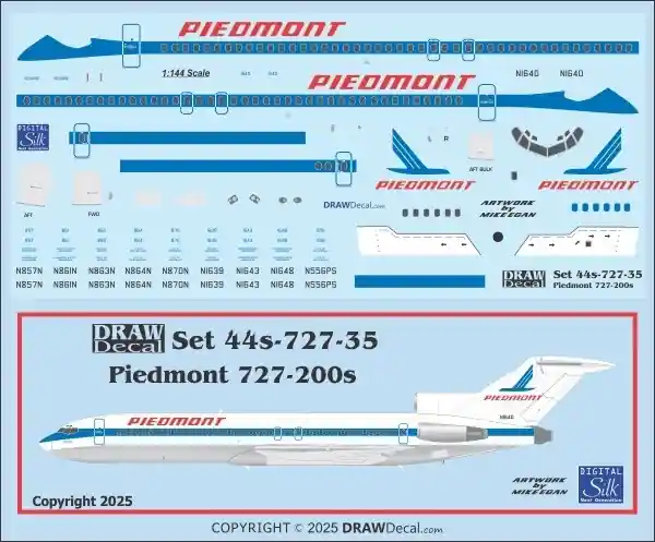 Meilleure Vente Draw Decal 44-727-35 Boeing 727-200 - Piedmont