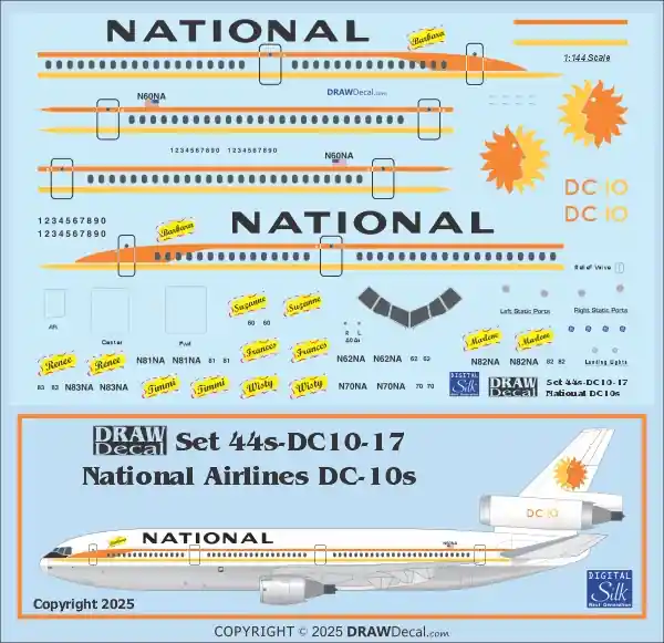 Prix Choc Draw Decal 44-DC10-17 McDonnell Douglas DC-10 - National "Sun King"