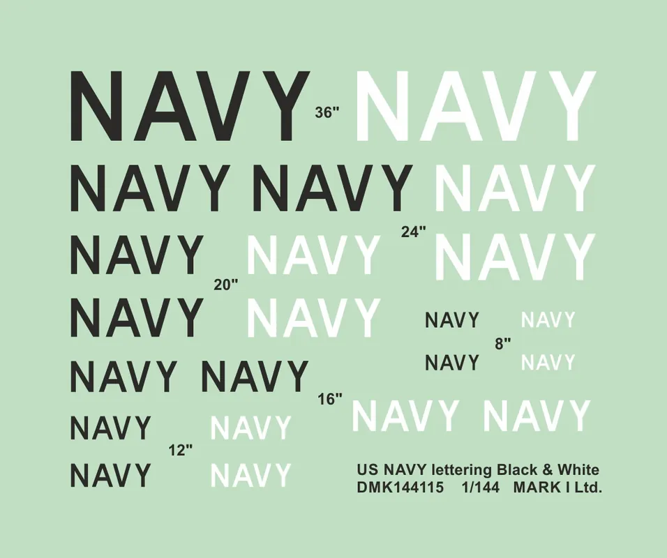 Mark I Decals DMK144115 US Navy lettering - Black & White (2 sets) Achat Immédiat