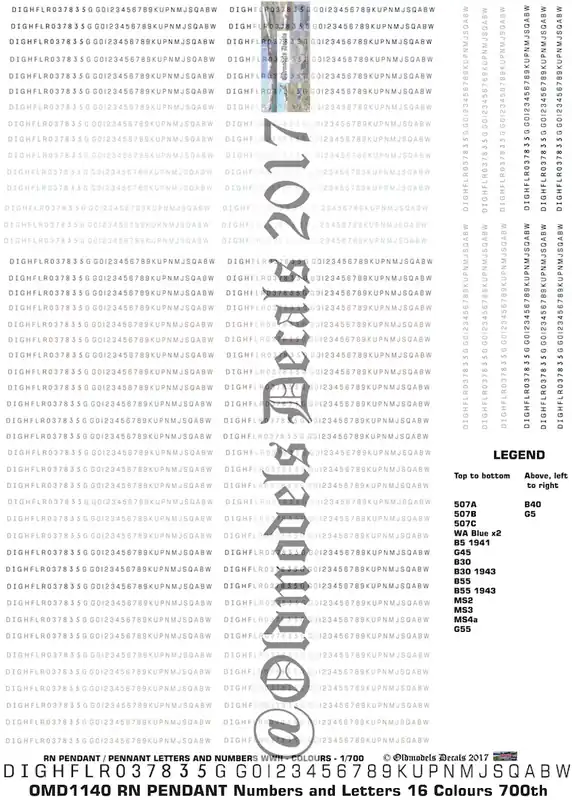 Old models Decals 1140 Royal Navy WWII Pendant Numbers & Letters - Colour Pas Cher